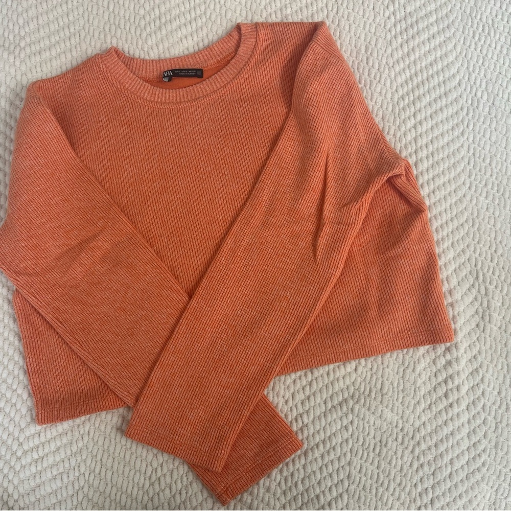 Zara Ribbed Crewneck Sweater —  Orange